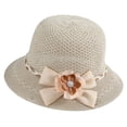 thumbnail image 2 of Delayuji Bucket Hat for Women French Retro Woven Handmade Ruffled Bow Foldable Breathable Wide Brim UV Protection Summer Travel beach hat Daily Outdoor Hat, 2 of 4