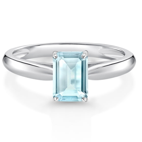 Gem Stone King 1.15 Ct Emerald Cut Sky Blue Topaz 10K White Gold Solitaire Engagement Ring (Size 5)