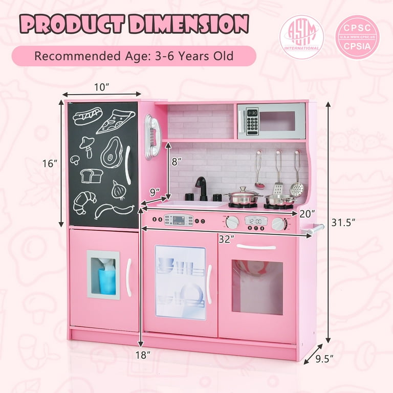 Free Shipping Infans Kid s Pretend Play Kitchen Toddler Kitchen Playset w Blackboard Pink Walmart Walmart