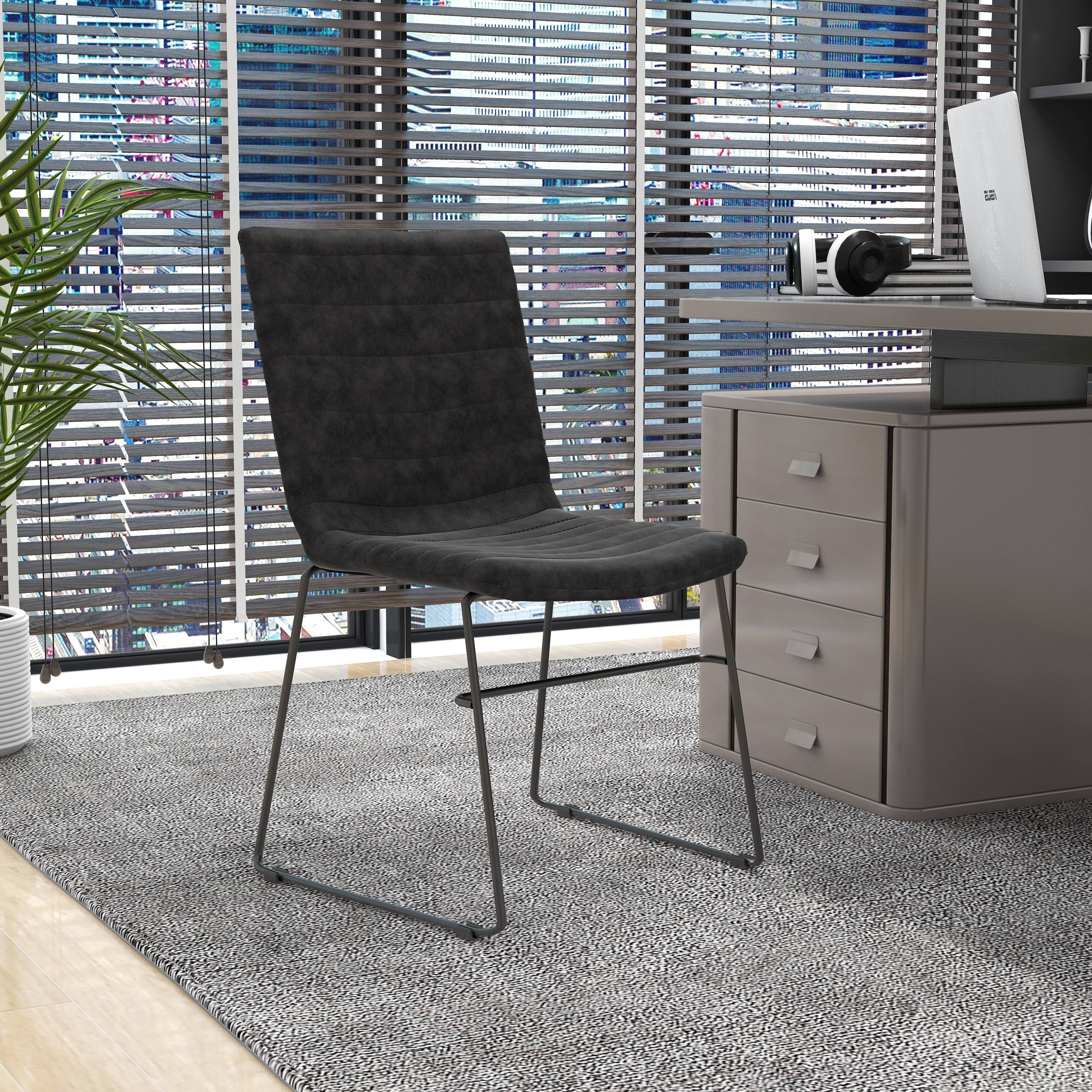 LeisureMod Ergonomic Office Chair Upholstered Leather Guest Side Chair Padded Seat and Back Desk Chair with Powder-Coated Stainless Steel Base Zylar Collection in Charcoal