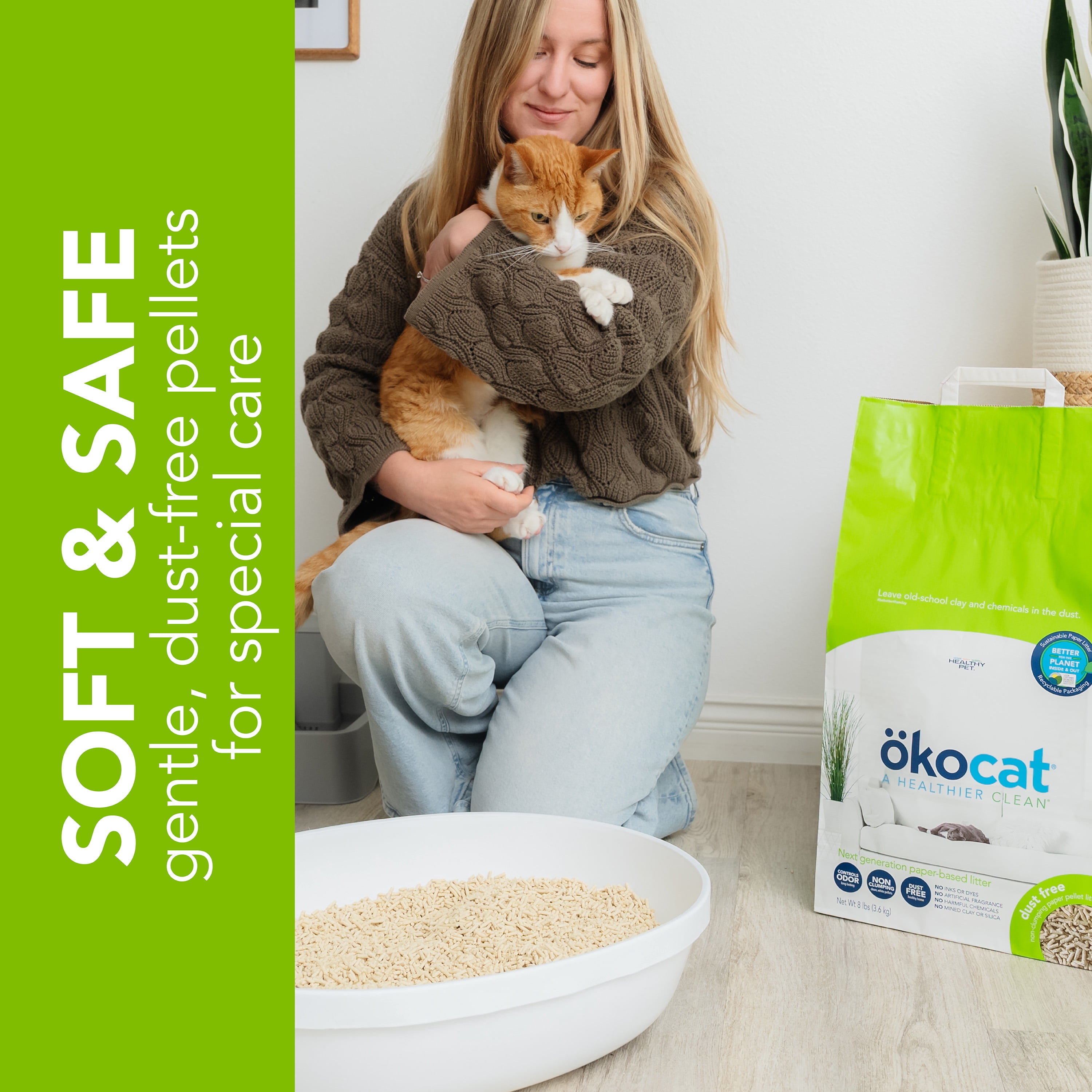 okocat Dust Free Cat Litter, Non-clumping Paper Pellet, Unscented, 8.0 lbs