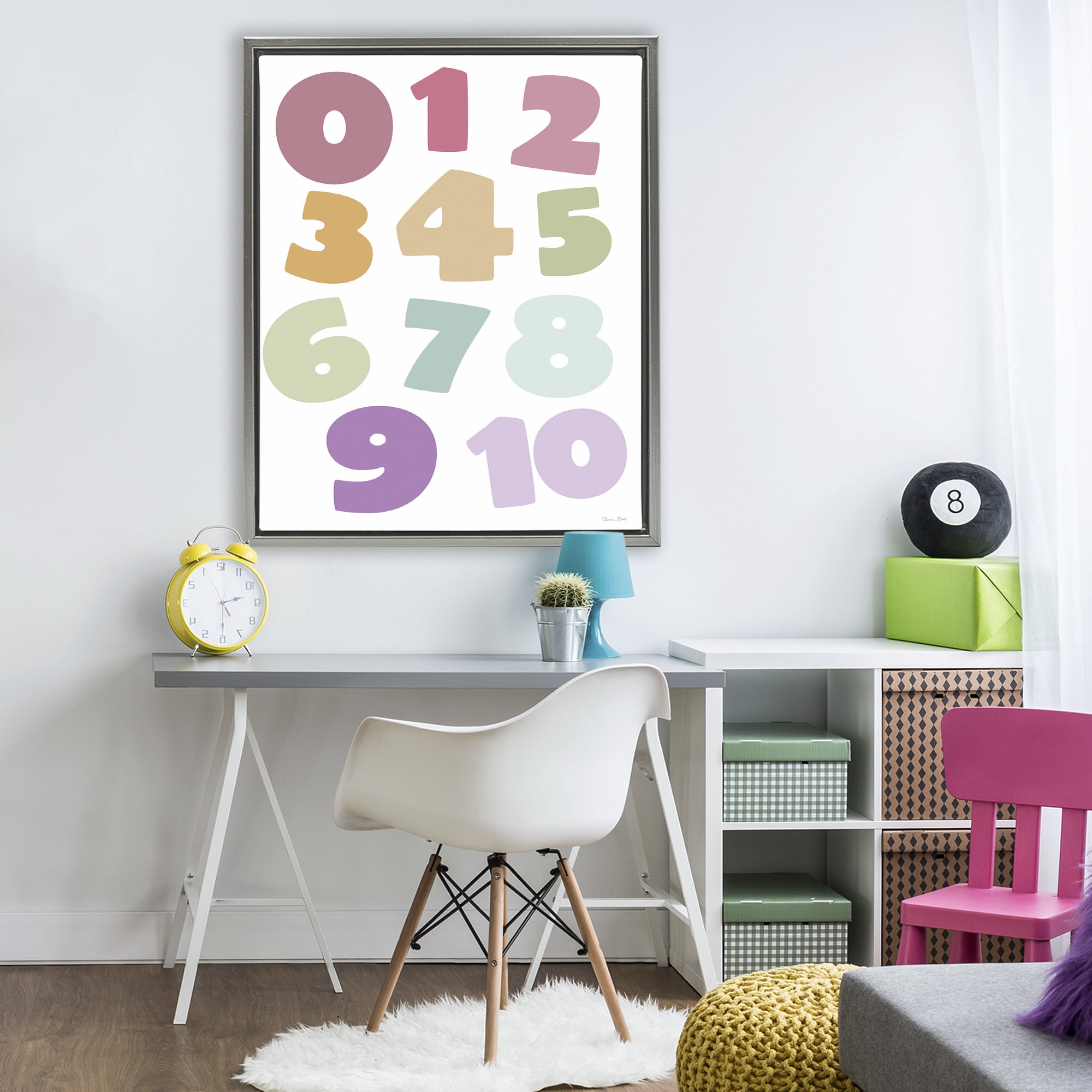 Stupell Industries Muted Counting Numbers Gray Framed Floater Canvas Wall Art, design by Susan Ball