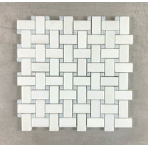 10-Pieces of 1" x 2" Thassos White and Blue Celeste Dot Marble Basketweave Moasic Floor and Wall Tile