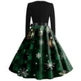thumbnail image 4 of Christmas Dresses for Women Women's Christmas Printed Round Neck Big Hem Skirt Pleated Skirt Long Sleeved Dress with Snowflake and Gift Box Print for Holiday Party,Army Green,L, 4 of 5