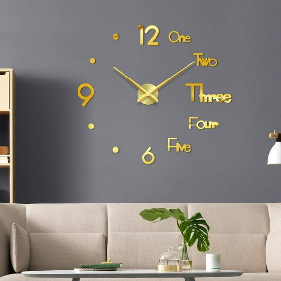 Reloj de pared silencioso sin marco, bricolaje, con espejo adhesivo, decoración para el hogar y la oficina.
