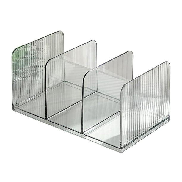 Organizador de libros de escritorio de acrílico con 3 ranuras, transparente, para oficina o estudiantes, ahorra espacio.