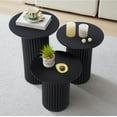 thumbnail image 2 of Round Nesting Coffee Table Set of 3,Mid Century Modern Fluted Coffee and End Table Set,Small Circle Wooden Side Table Drink Table for Living Room (Black), 2 of 18