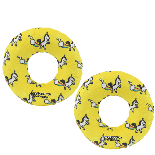 Mighty No Stuff Medium Ring Unicorn Durable Squeaky Fleece Dog Toy, 2 Pack