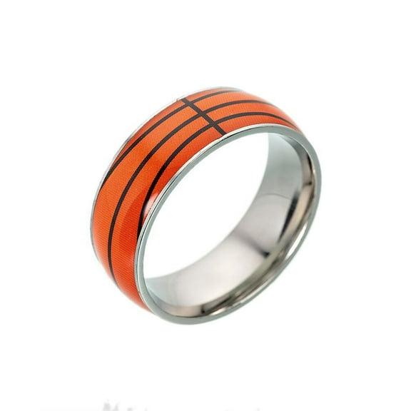 PAURO Rings for Men and Women Stainless Steel Silver Soccer Football Basketball Baseball Rugby Sports Athlete Personalized Statement Dainty Simple Orange Red Colorful Jewelry Basketball Style Size 12