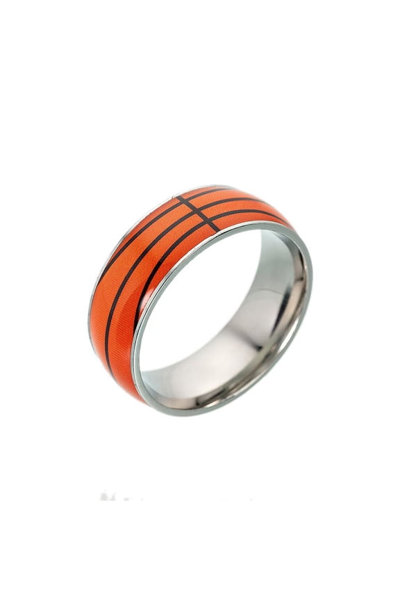 Rings for Men and Women Stainless Steel Silver Soccer Football Basketball Baseball Rugby Sports Athlete Personalized Statement Dainty Simple Orange Red Colorful Jewelry Basketball Style Size 9