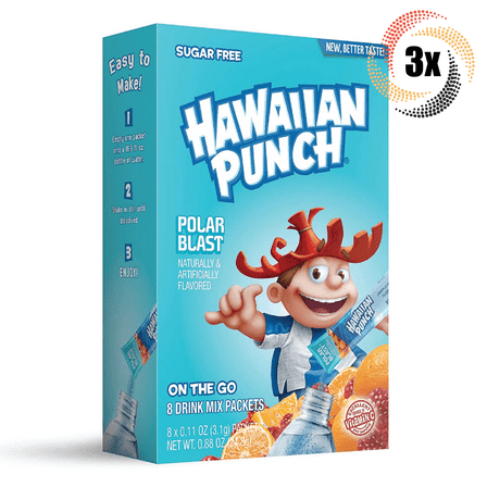 3x Packs Hawaiian Punch Polar Blast Drink Mix | 8 Singles Each | .88oz