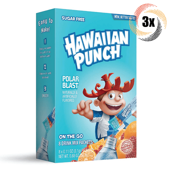 3x Packs Hawaiian Punch Polar Blast Drink Mix | 8 Singles Each | .88oz