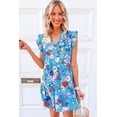 thumbnail image 4 of FOLUNSI Elegant V-Neck Floral Flutter Dress - Blue, Fit for Flatter!, 4 of 8