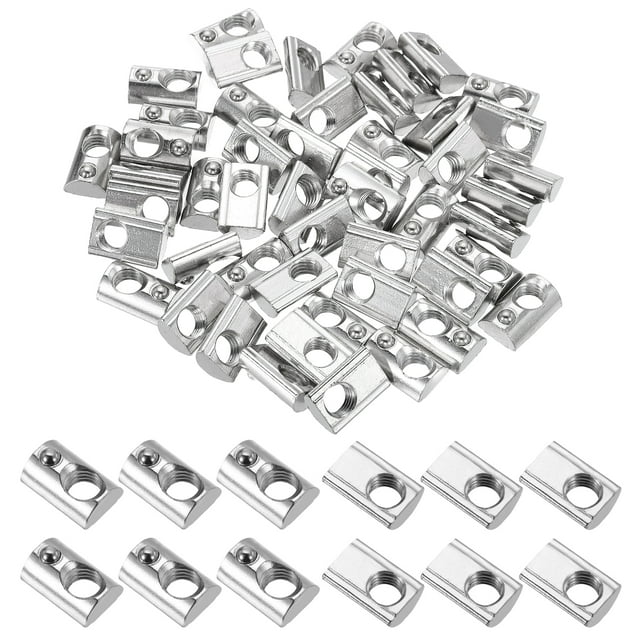 M10 Demi-Rond Rouleau en Ressort Écrous en T Série 4545 Acier au Carbone Fente en T Écrous à Ressort Argent, 50 Pcs
