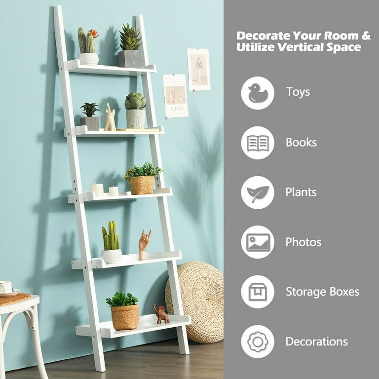 Costway, Bookshelf, 23''x13''x74.5'', White White 5-Tier Ladder