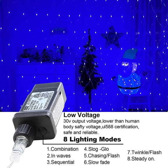 YUYAN-Blue Christmas Net Lights Outdoor Decorations,9.9ft x 6.6ft 208 LED Indoor,IP44 Waterproof 8 Modes Fairy Twinkle Mesh Bush Lights,Low Voltage Plug-in for Garden,Patio