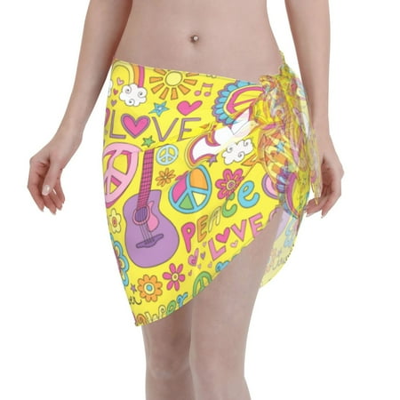 Disketp Peace Love And Dove Flower Power Women Swimsuit Cover Up Short Chiffon Summer Beach Sarong Bikini Wrap Skirt Bathing Suit