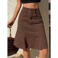 thumbnail image 5 of Brown Cotton Denim A-Line Skirt With Button Front And Pockets, 5 of 8