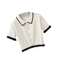 thumbnail image 3 of Camisa de punto para mujer, manga corta, botón, top casual de verano, prendas de punto, blanco sidaley AP001466-01B, 3 of 7