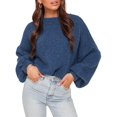 thumbnail image 3 of Women'S Oversized Sweater Crewneck Fall Winter Long Sleeve Fuzzy Warm Knit Pullover Sweaters Trendy Outfits Navy Blue L, 3 of 7