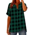 thumbnail image 2 of Women's Summer Casual Checked V Neck Blouses Plaid Short Sleeve Button Down Retro Roll Sleeve Linen Shirts Tops, 2 of 6
