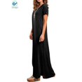 thumbnail image 3 of Deago Women's Casual Loose Pocket Long Dress Short Sleeve Split Summer Fall Maxi Dresses (Black,L), 3 of 8