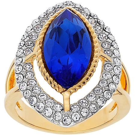 Marquise Crystal Sapphire with Crystal Two-Tone Surround Ring