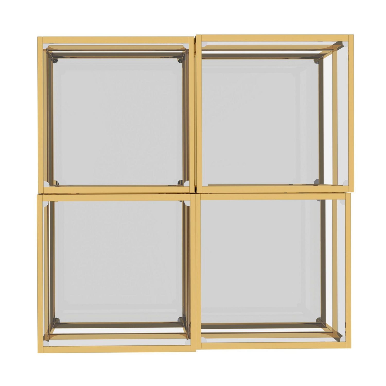 Table de Basse Multi-Niveaux Contemporaine en Métal et Verre, Jeu de 4 - Or