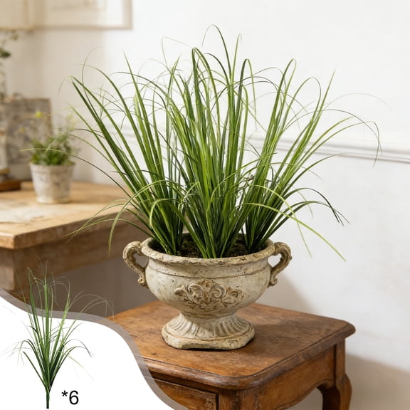 Artificial Green Plants 6 Pack Artificial Grass Stems, Large Plastic Faux Greenery Bushes, Flexible Bendable Bionic Leaves for Vase, Floral Arrangements, Indoor Outdoor Decor