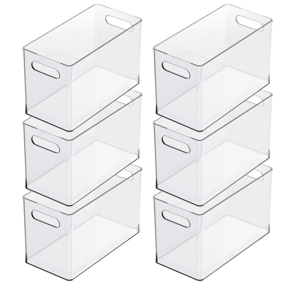 Simply Tidy 13" x 6.5" Clear Storage Bin with Handles - Stackable Plastic Organizer for Binders, Yarn, Fabric Rolls & Craft Supplies, Easy-Carry Design, 6 Pack