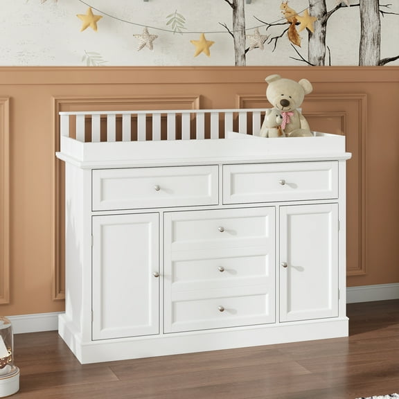 WIAWG Nursery Dresser with Changing Table Top, 46" W Baby Dresser with 2 Drawers,Storage Organize Station for Nursery and Baby Bedroom,White