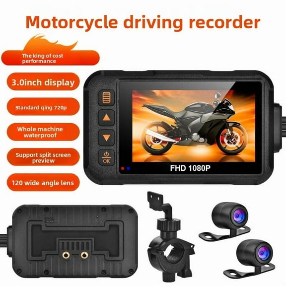 Motorcycle Dash Cam with Front and Rear Dual Cameras, 3-Inch Display, Waterproof, Loop Recording, G-Sensor, 64G Memory Support