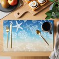 thumbnail image 2 of Placemats 1 Pack, Blue Beige Ombre Coastal Woven Placemat, Linen Place Mats for Kitchen/Dining Tables, Nautical Beach Starfish Coral Summer Washable Table Mats for Party, 2 of 8