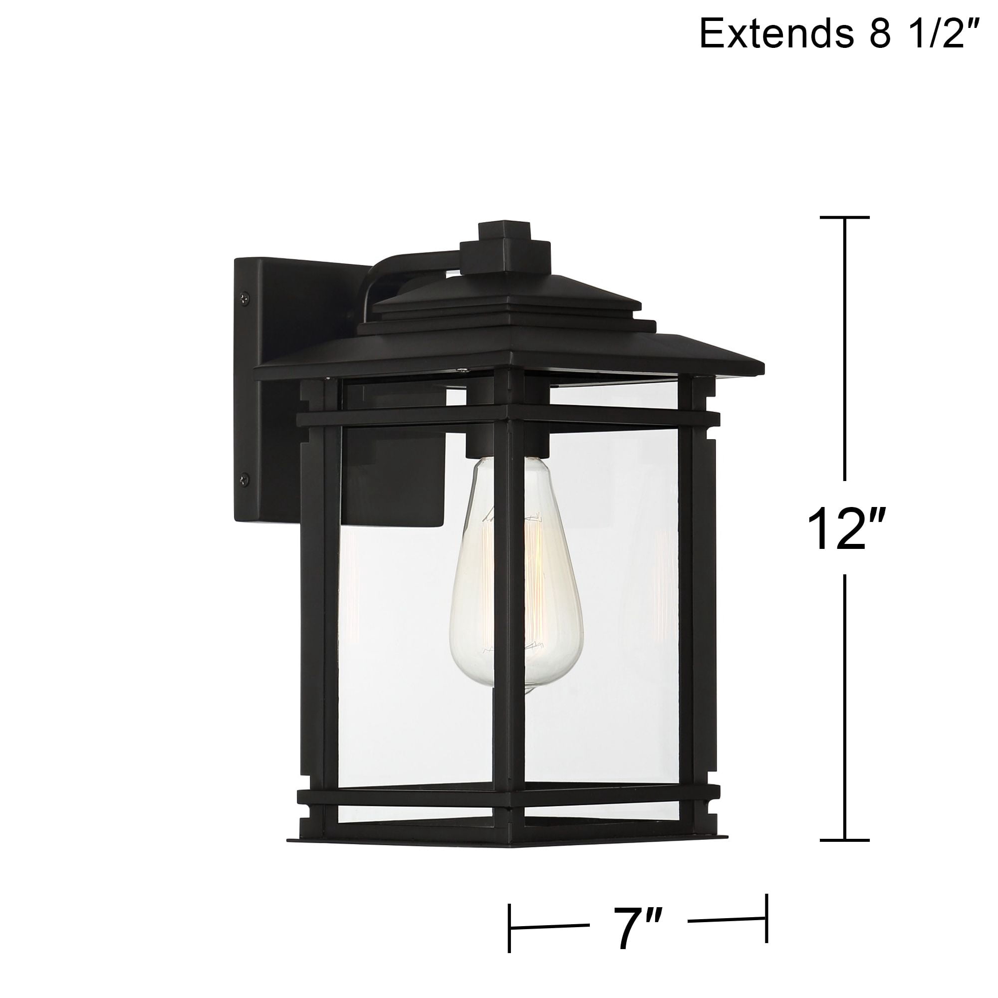 John Timberland North House Mission Outdoor Wall Light Fixtures Set of 2 Matte Black 12" Clear Glass for Post Exterior Barn Deck House Porch