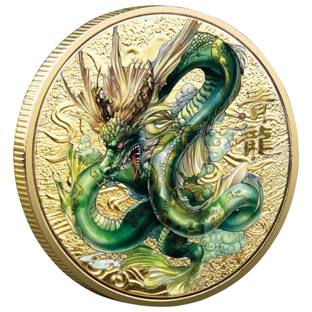 Monedas de la Suerte VentDepot CoinQinglong 1Pza Oro 4cm Espesor 3mm Hierro Chapeado
