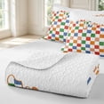 thumbnail image 4 of Manfei Checkered Art Twin Quilt Set,Geometric Plaid Twin Coverlet Set,Green Orange Blue,2-Piece,1 Bedspread and 1 Pillowcase, 4 of 7