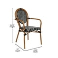thumbnail image 5 of Emma + Oliver Set of Two Indoor/Outdoor Stacking Thonet Bistro Style Chairs with Arms, Black & White PE Rattan Seat and Natural Finished Metal Frame, 5 of 15