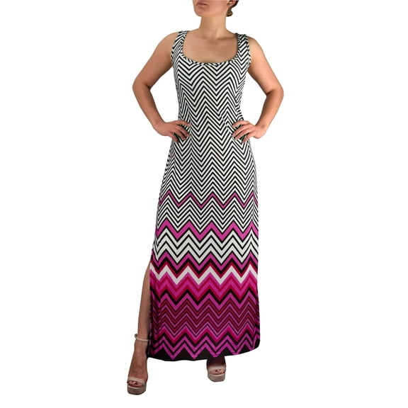 Womens Boho Maxi Striped Chevron Print Scoop Neck Tank Dress