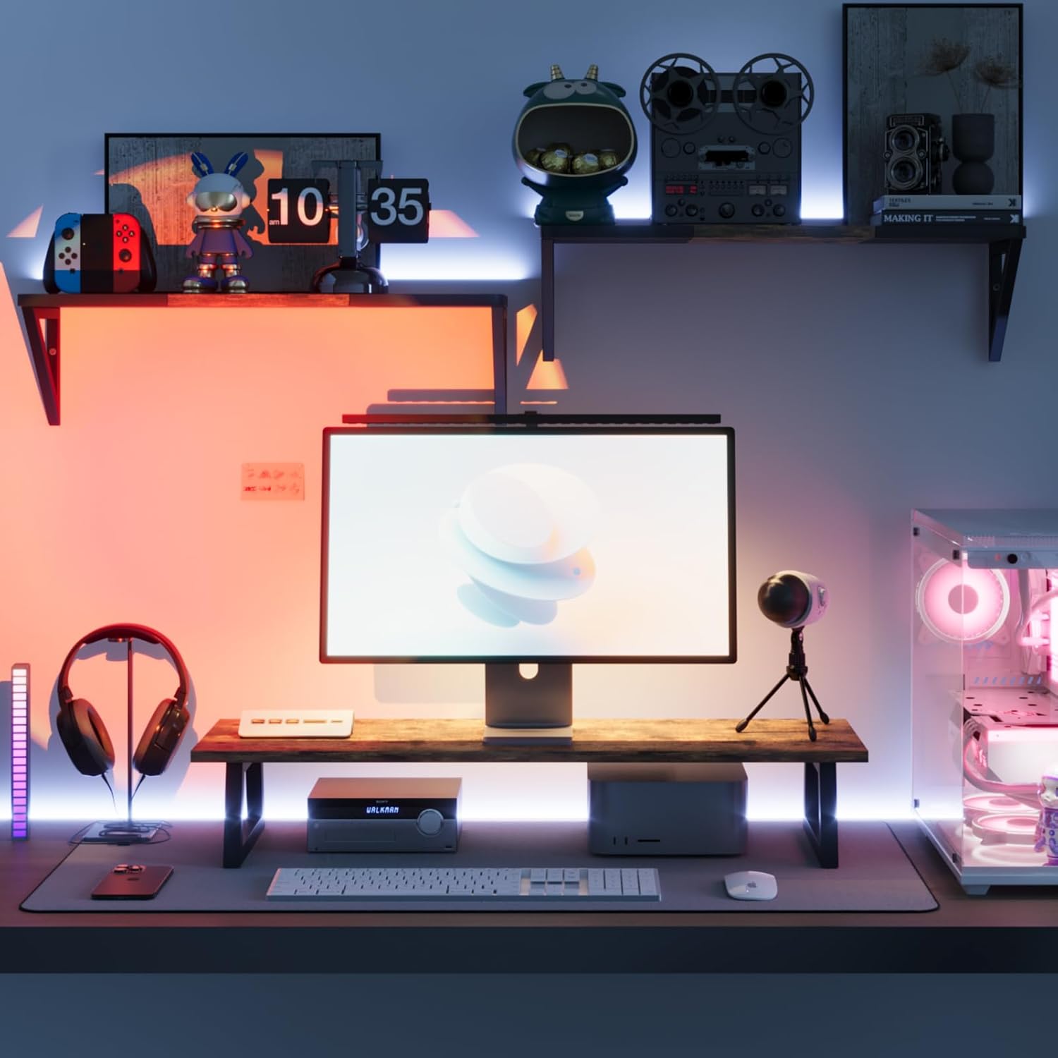 31.5 Inch Dual Monitor Riser Stand for Desk Organization with Storage Shelf