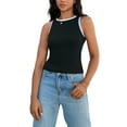 thumbnail image 2 of ATHLECHIC Women's Ribbed Summer Color Block Crew Neck Sleeveless Casual Shirts S Black Blue Pink, 2 of 5