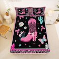 thumbnail image 5 of Homewish Leopard Cowgirl Boots Print Bed Sheets,Bowknot Cactus Daisy Floral Full Size Sheets,4 Pieces,1 Flat Sheet, 1 Fitted Sheet and 2 Pillowcases, 5 of 6