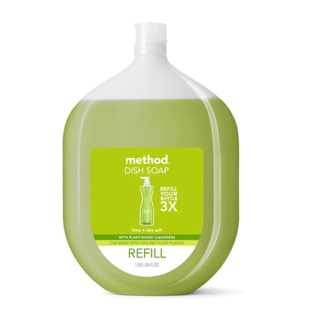 Método de recarga de jabón para platos, sal marina de lima, 1,6 L