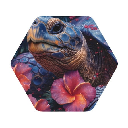 

Salouo Realistic Flower Turtle Print Round Coaster Drink Coasters Leather Bar Beer Beverage Coasters for Drinks Set of 4 for Tabletop Protection Coffee Table Decor