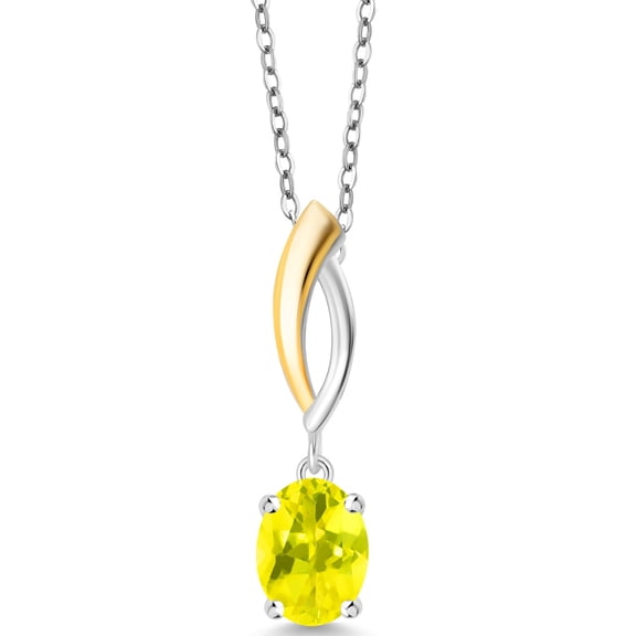 Gem Stone King 1.56 Ct Oval Canary Mystic Topaz 925 Silver and 10K Yellow Gold Pendant with Chain