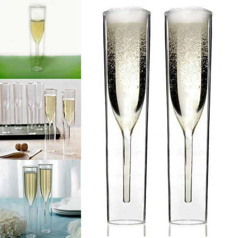 Double-Walled Champagne Flutes Clear Glass Unique Champagne Glasses for Champagne or Sparkling Wine, Size: One Size