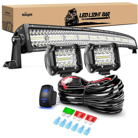 Nilight 42Inch LED Light Bar 2Pcs 4Inch 60W Spot Flood Lights Pods Off Road DrivingWork Lighting with 14AWG Wiring Harness Kit-3 Leads for Truck Tractor Pickup Boat SUV ATV UTV Car Van Camper