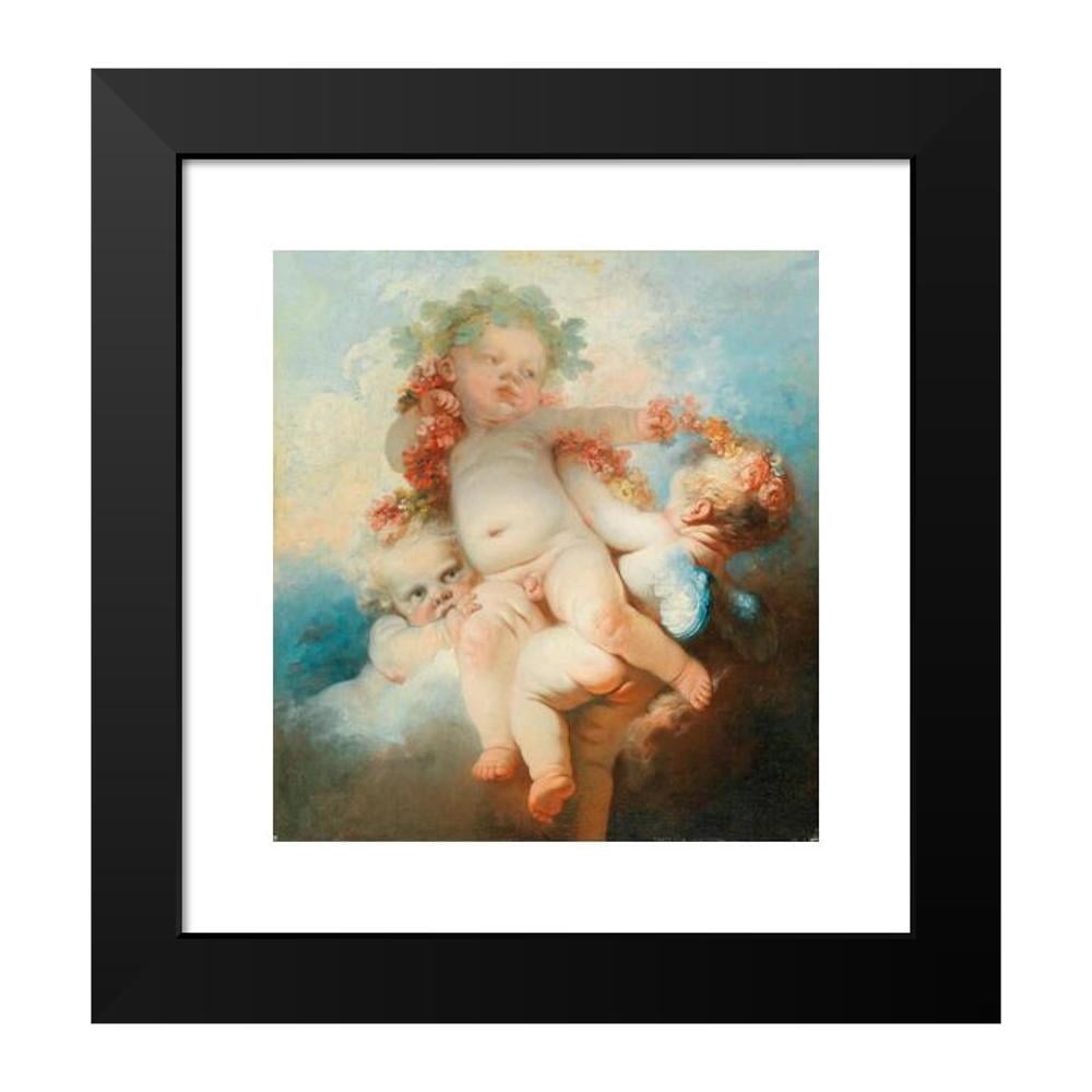 Jean-Honoré Fragonard 12x13 Black Modern Framed Museum Art Print Titled - Three Putti Crowned with Flowers