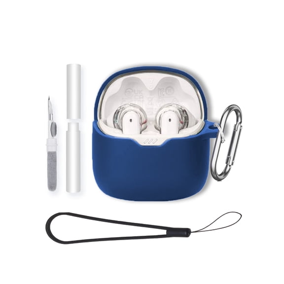 Soft Silicone Protective Case for JBL Tune Flex Earbuds,Shockproof & Anti-Scratch Cover with Keychain,Lanyard & Cleaning Kit,Anti-Lost & Dustproof Protector for Tune Flex Headphones cover-Blue