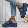 thumbnail image 3 of Denim Platform Sandals for Women Buckle Fashion Casual Beach Summer Wedge Slides Chunky Slip on Dress Sandals, 3 of 5