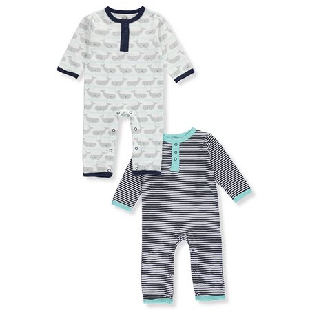 Hudson Baby Infant Boy Cotton Coveralls 2pk, Whale, 0-3 Months